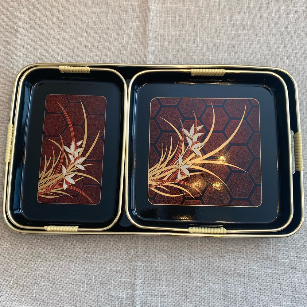 Three piece lacquered serving tray made in Japan.